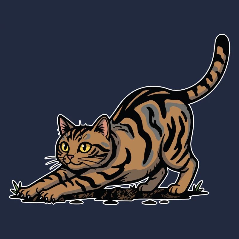 Braune getigerte Katze dehnt sich dynamisches Porträt