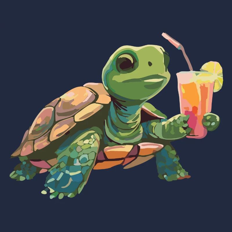 Schildkröte mit Getränk in der Hand