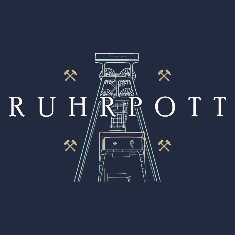 Ruhrpott, hand drawing of the Prosper-Haniel colliery tower