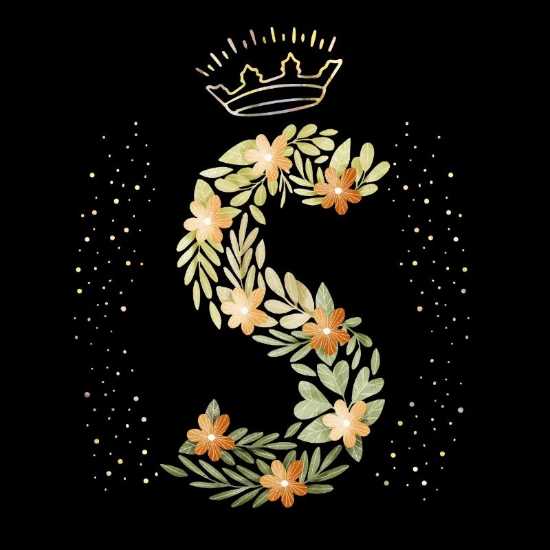 Monogram letter S with crown, floral ornament