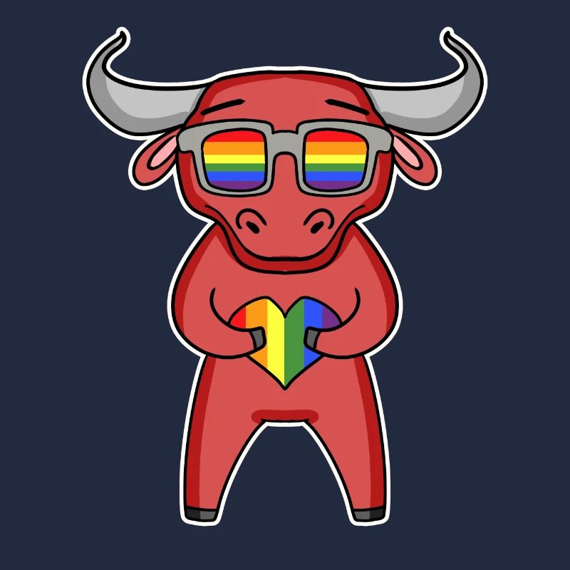Regenbogen - Stier mit Brille und Herz