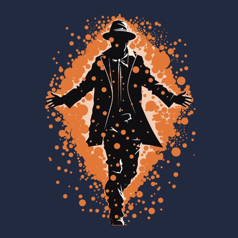 Silhouette eines Mannes, der geht, orangefarbener Hintergrund