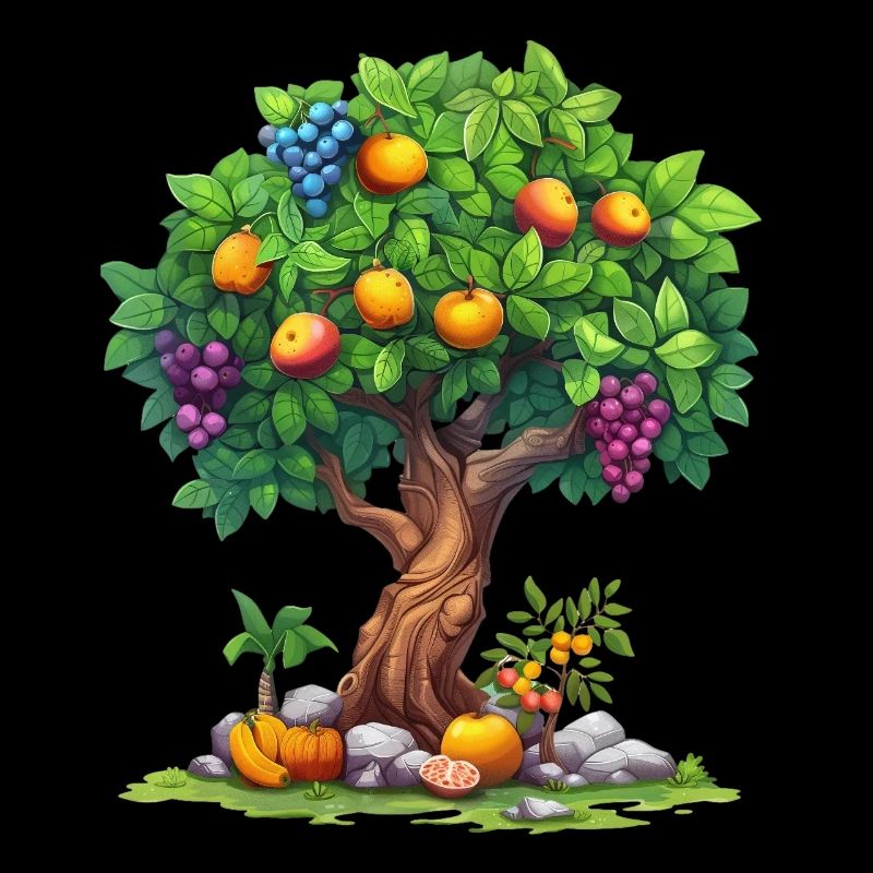 Colorful fruit tree with ripe fruits