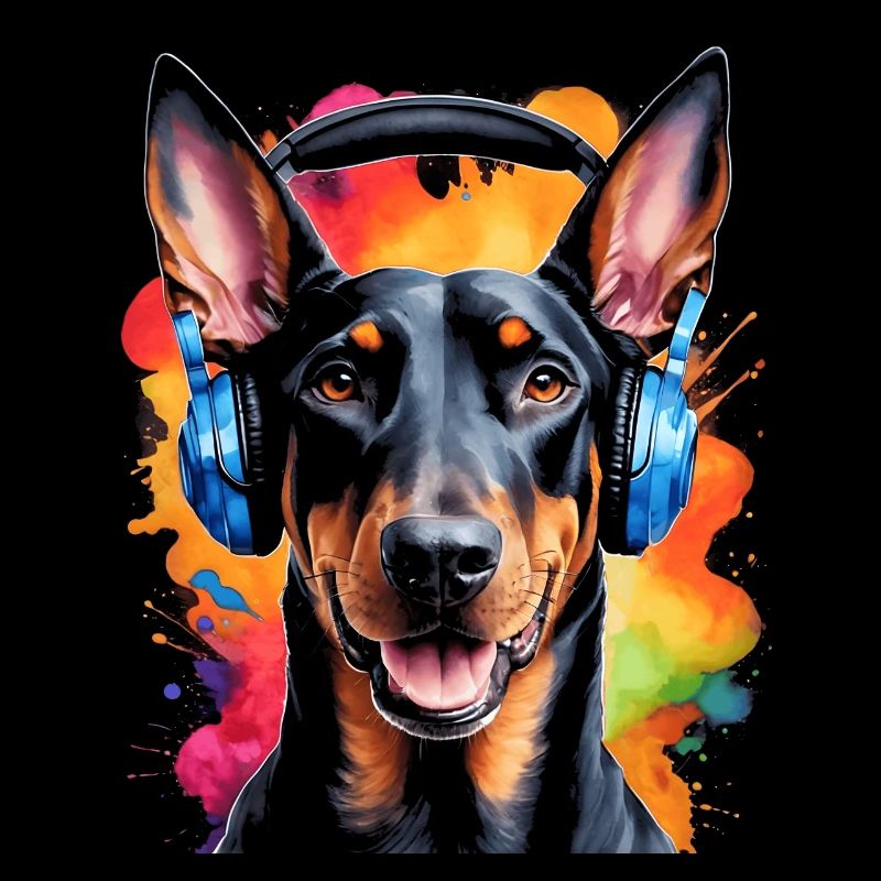 Dobermann Kopfhörer Hund Lustig Tier Design Print