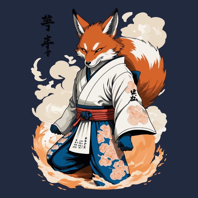 Kitsune Samurai Fox Vintage Ukiyo-e Style