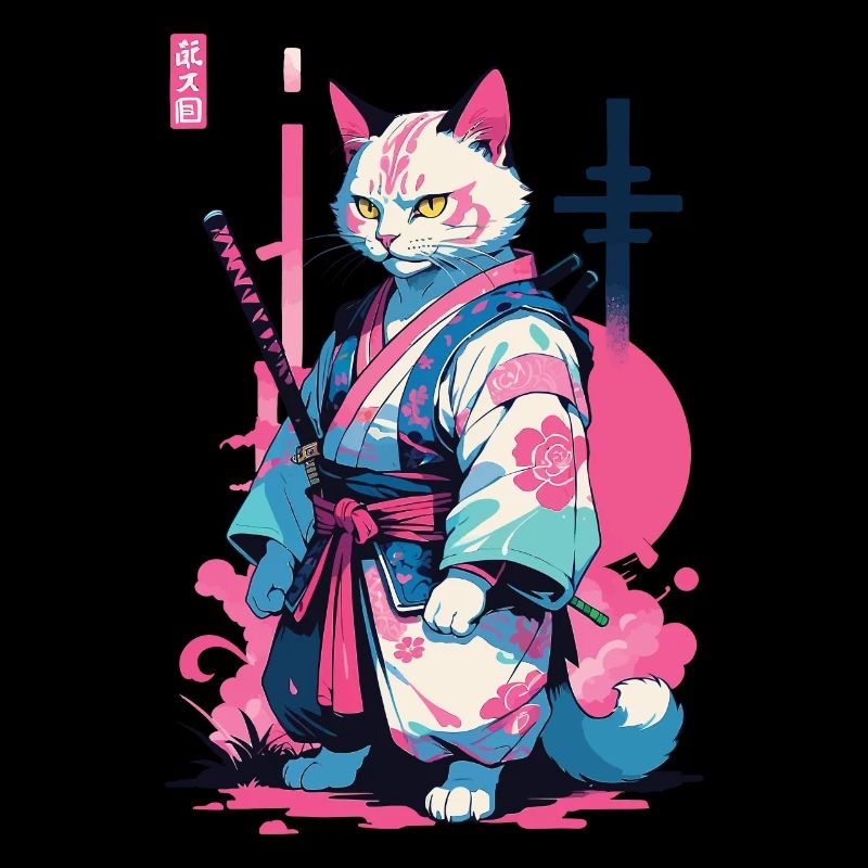 Samurai Cat Vaporwave Aesthetic Japan Art