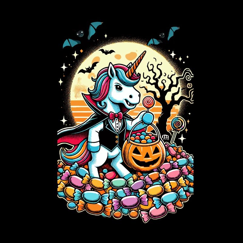 Drôle de licorne vampire aime les bonbons
