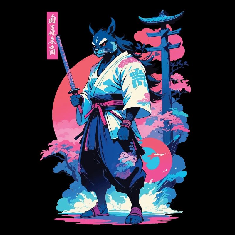 Tanuki Yokai Vaporwave Aesthetic Samurai Art