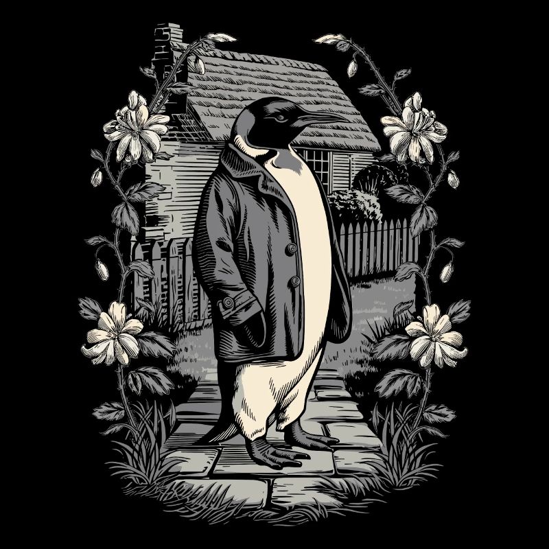 Dunkle Cottagecore Ästhetik mit Elegantem Pinguin