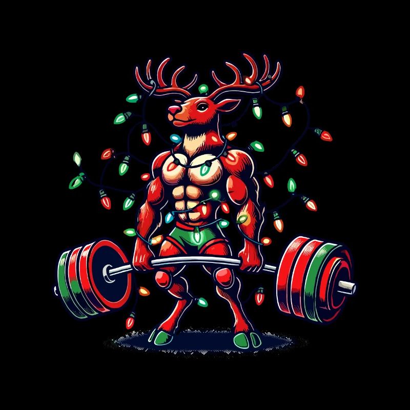 Christmas Muscle Training Reindeer Bodybuilder