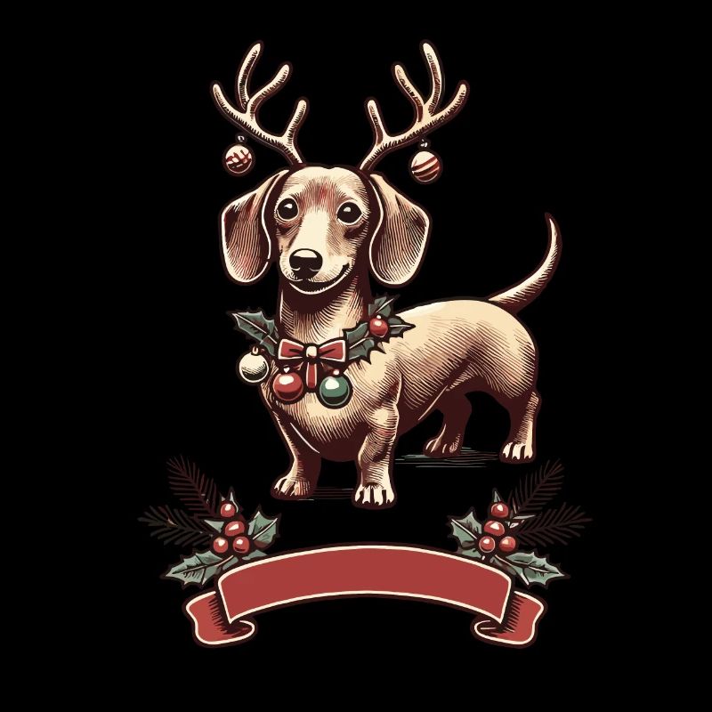 Teckel de Noël avec bois