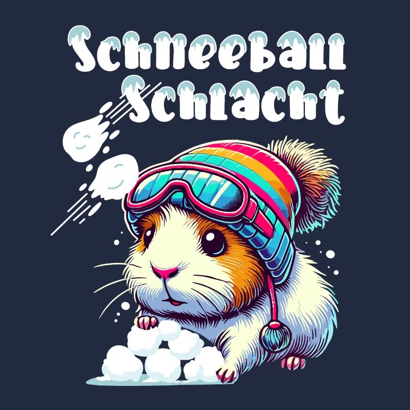 cochon d’Inde bataille de boules de neige Hiver Ski Fun