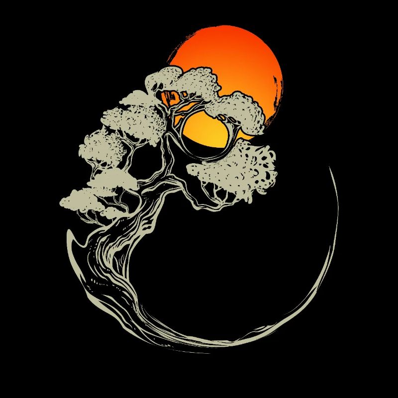 Mystical landscape with bonsai and