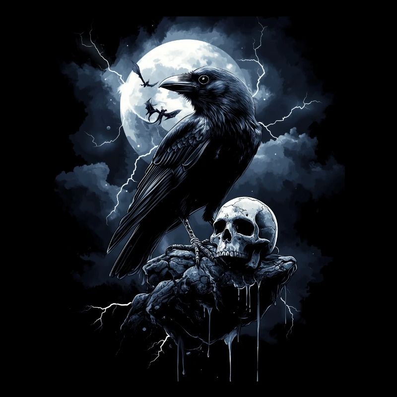 Corbeau Crâne Lune Gothique Noir Corbeau
