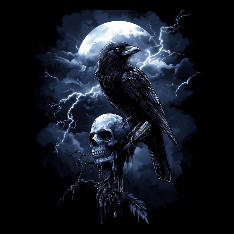 Corbeau Crâne Lune Gothique Noir Corbeau