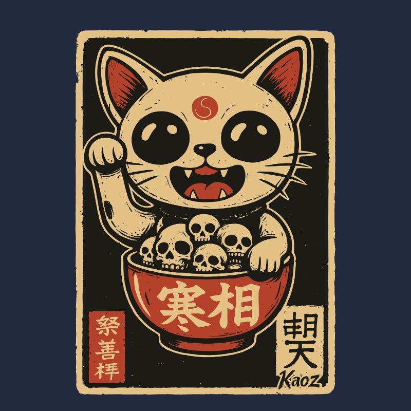 Chat ondulant noir avec des crânes