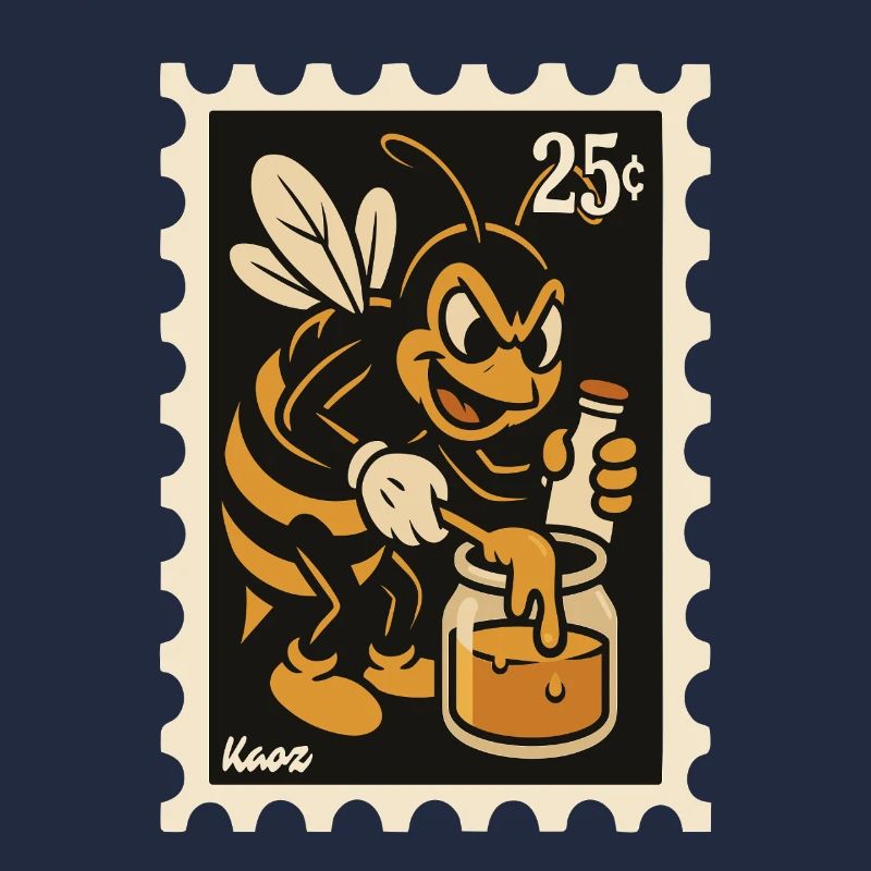 Abeille comique avec du miel dans un bocal