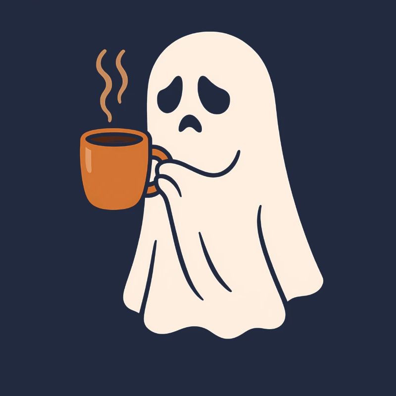 Scary ghost with coffee cup