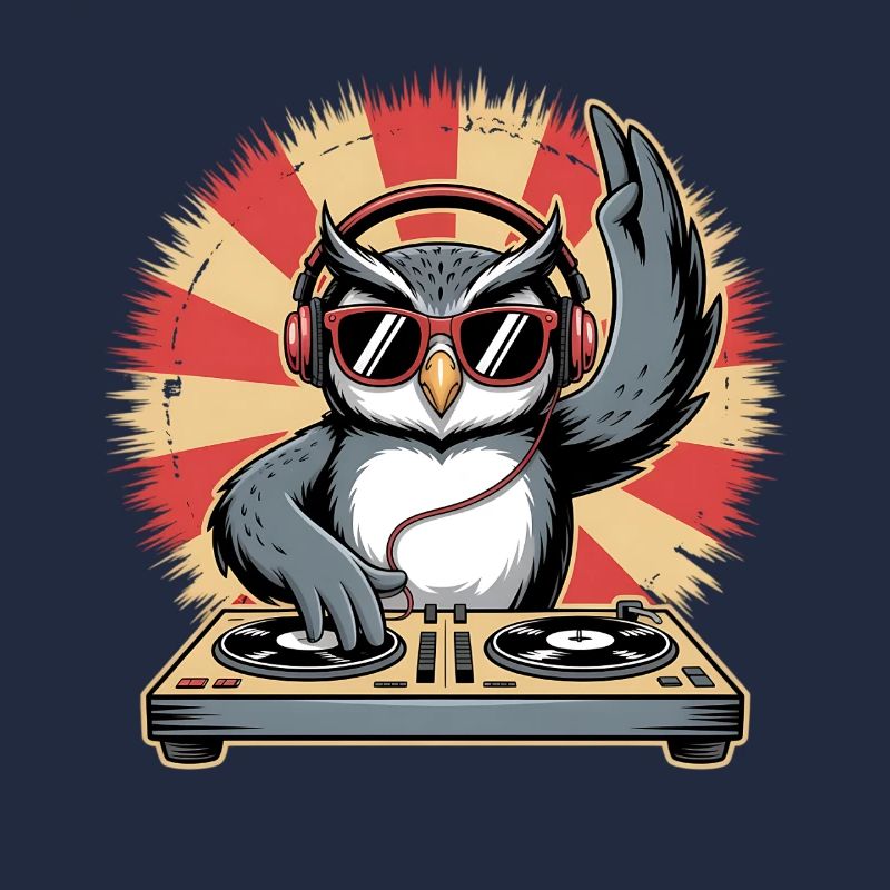 DJ Eule mit Turntables