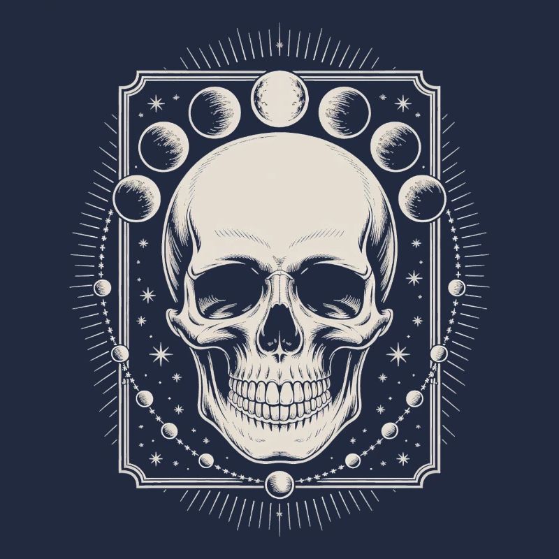 Gothic Skull with Moon Phases Mystical Design