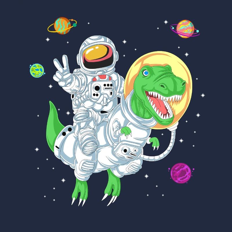 Astronaut Riding T-Rex Dinosaur in Outer Space Art