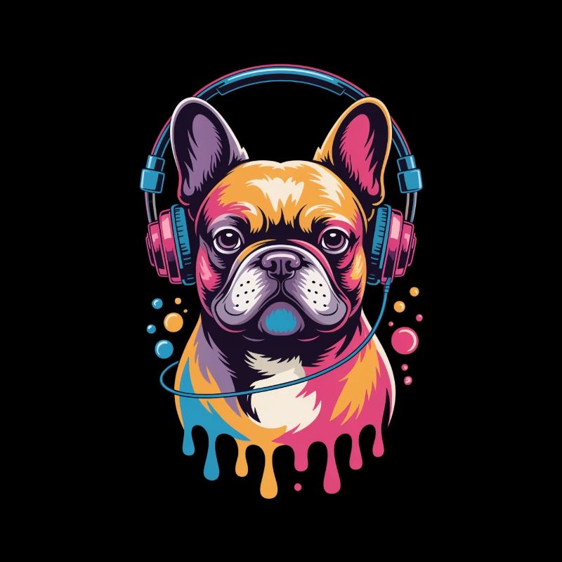 Bouledogue français Frenchie avec des écouteurs