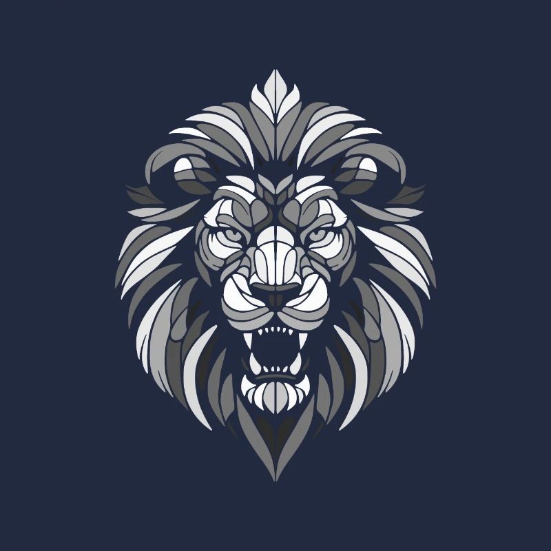 Black and white lion head geometric patterns
