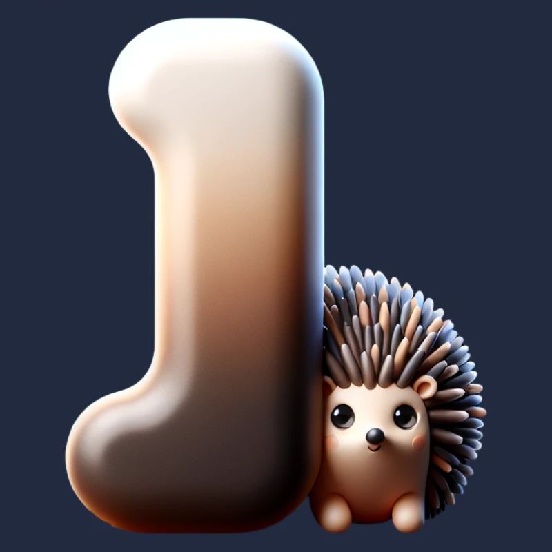 Kleiner Igel kuschelt sich an den Buchstaben J