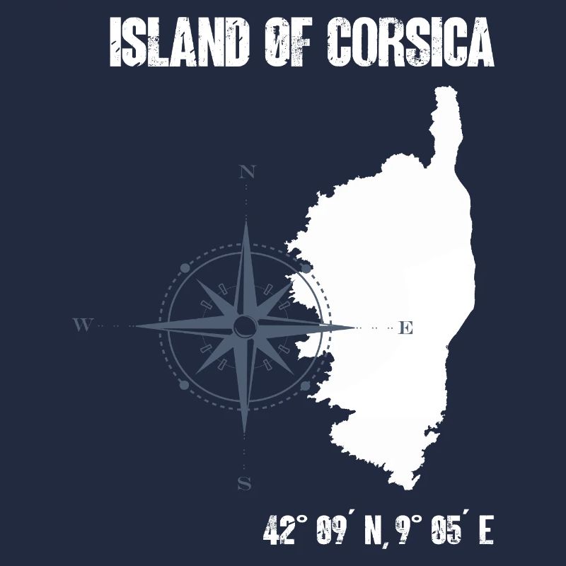 Contour de la Corse avec compas de coordonnées
