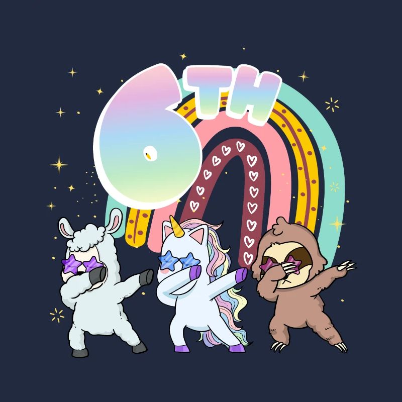 6th Birthday Dabbing Llama Unicorn Sloth | 6.