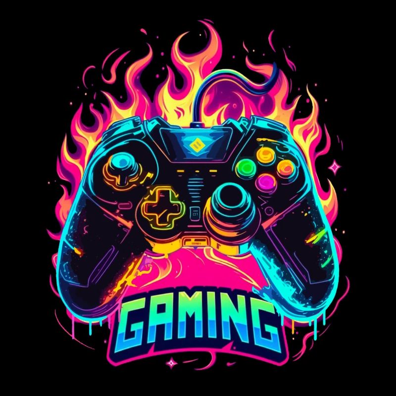 Gaming Controller Flames Art