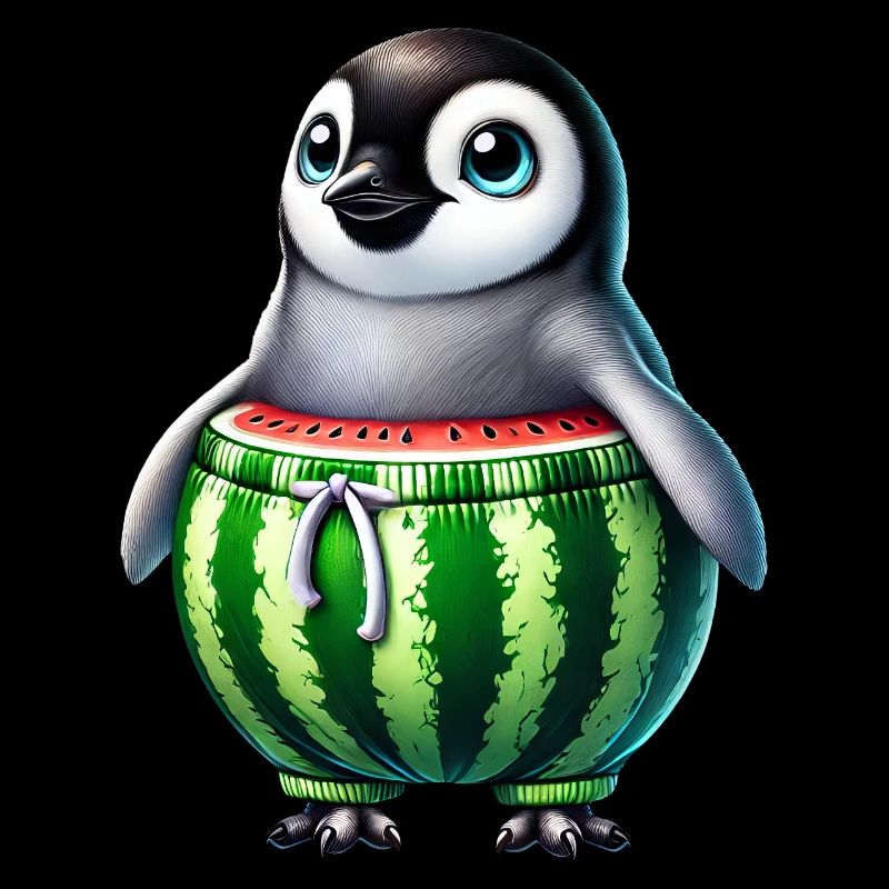 Pingouin drôle avec melon melon fruit de pastèque