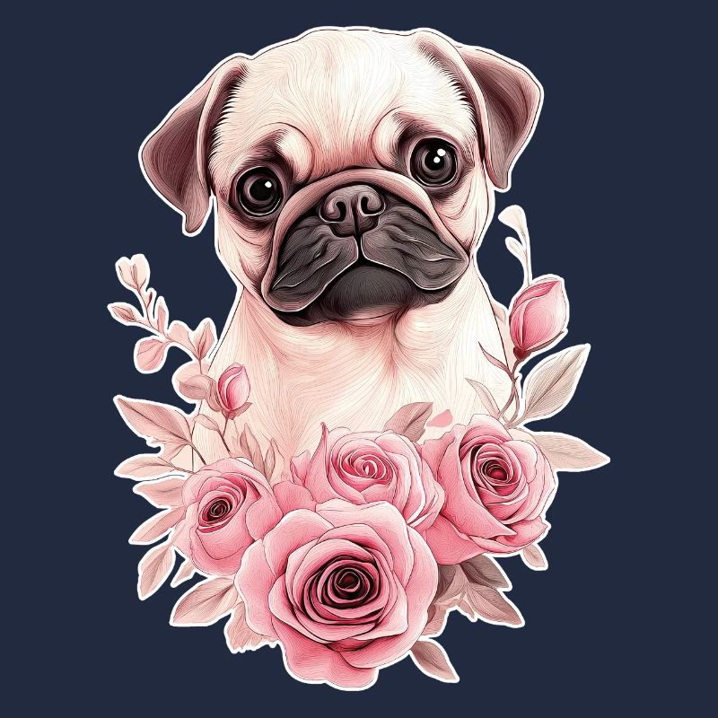 Mops mit Blumen