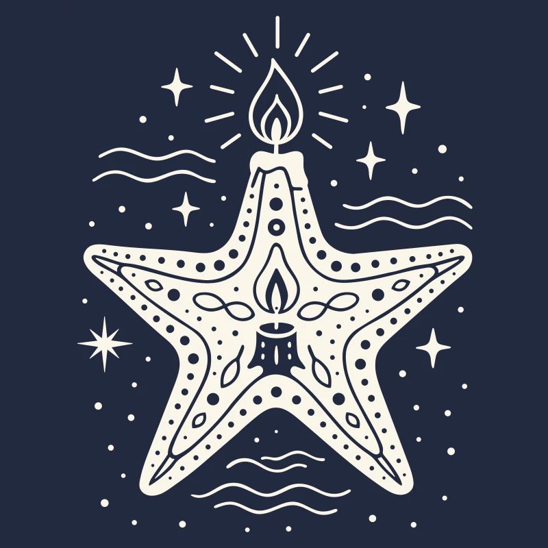 Étoile de mer avec bougie - Conception maritime de Noël