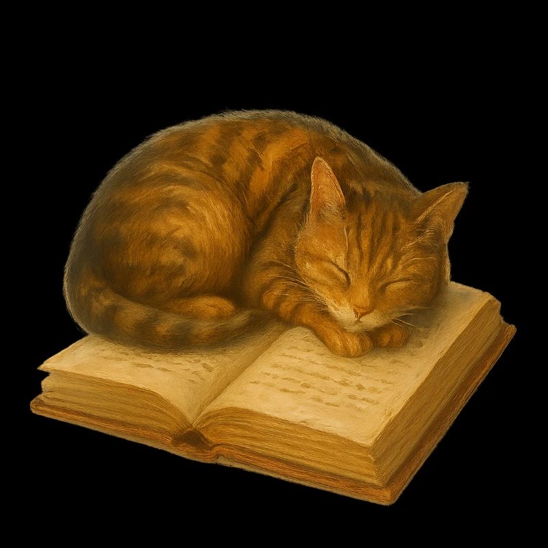 Sleeping cat on book