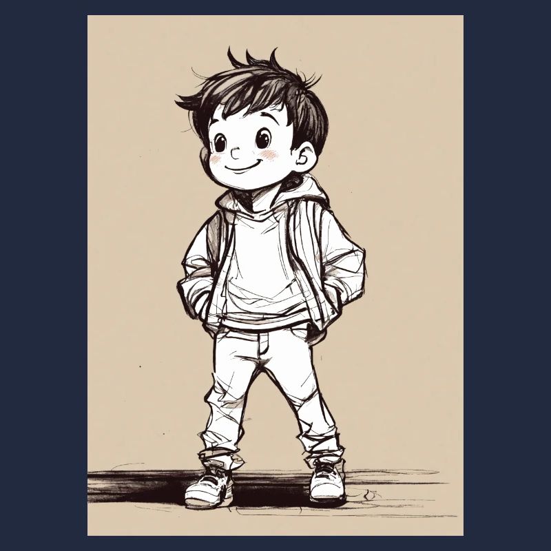 A young boy wearing pants and a jacket.