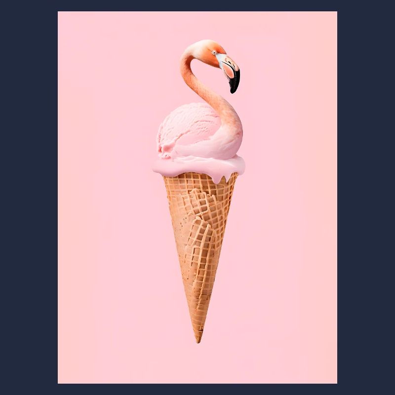 Flamingo-Eis mit Waffeltüte