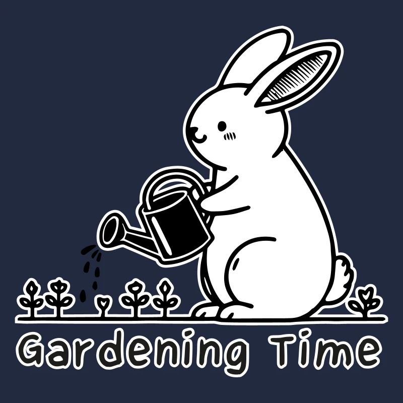 Mignon lapin arrosage des fleurs - Jardinage Time Design