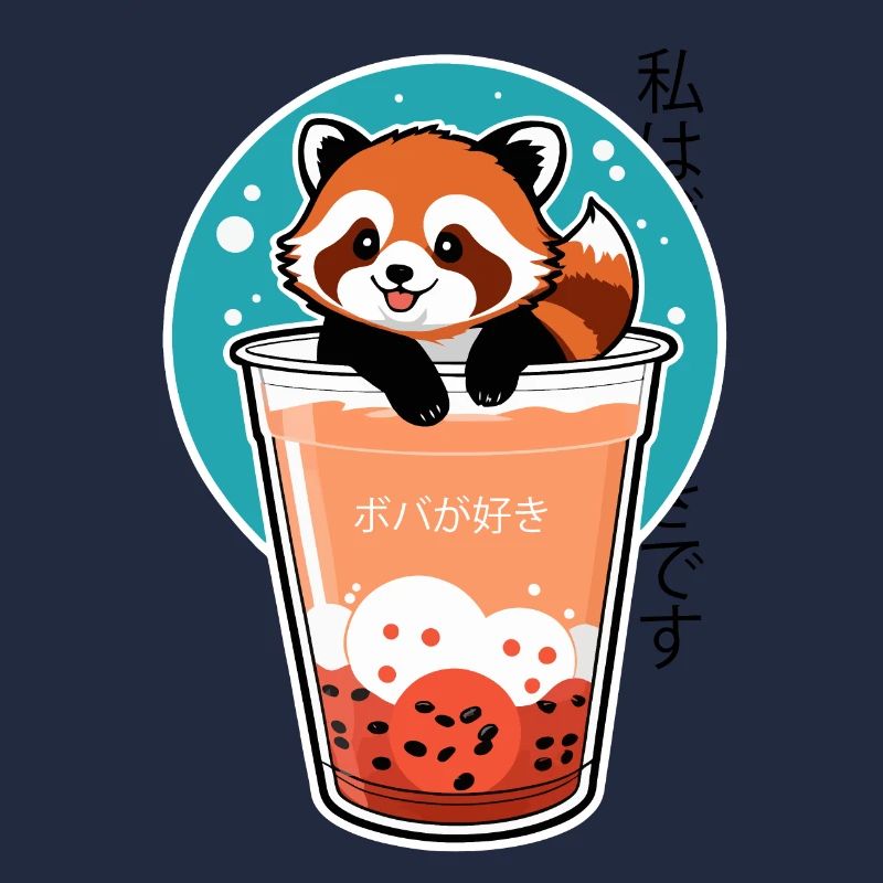 Kawaii Roter Panda im Bubble Tea – Boba Design