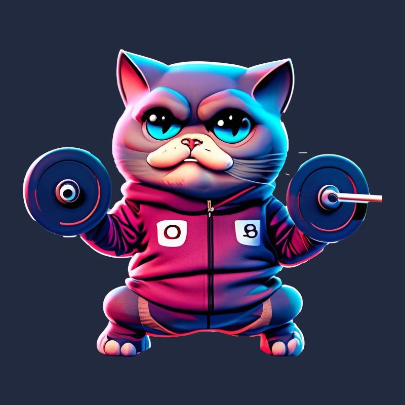 mignon drôle chat illustration lifting weight workout