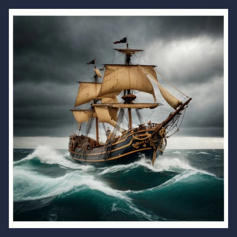 Bateau pirate dans la tempête