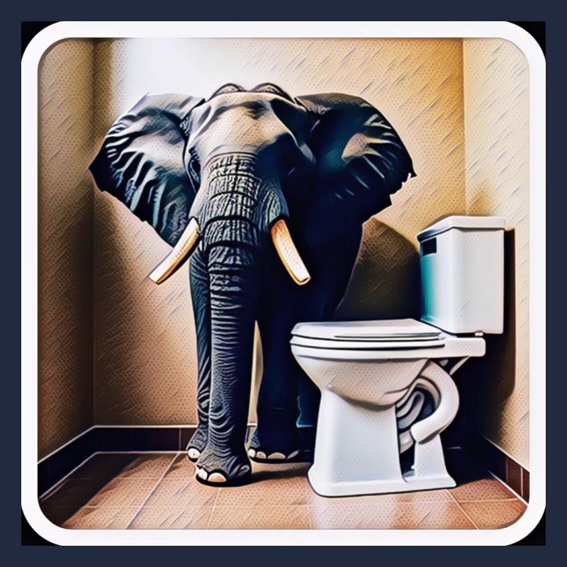 Éléphant debout dans les toilettes