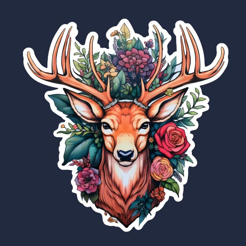 Hirschkopf mit Blumen