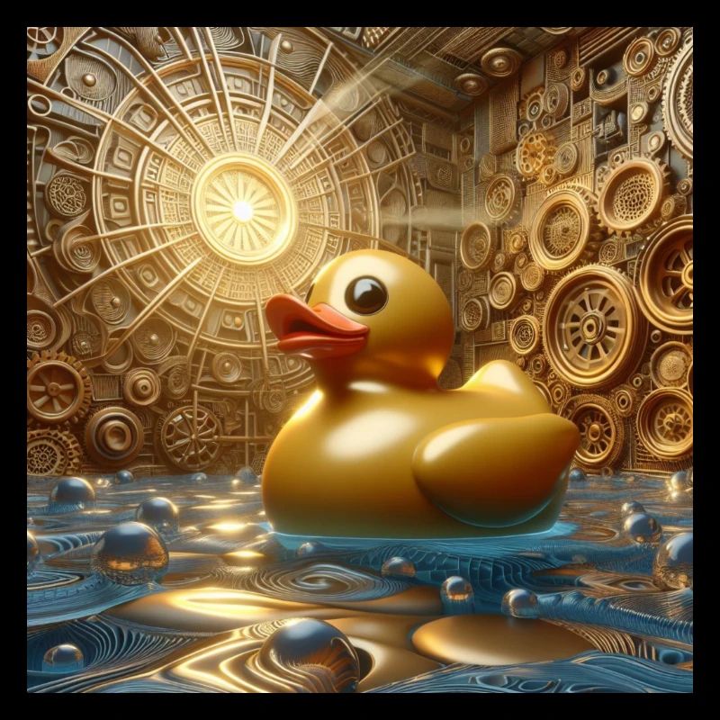 Bath Duck in Gold in Risograph Hyperrealism