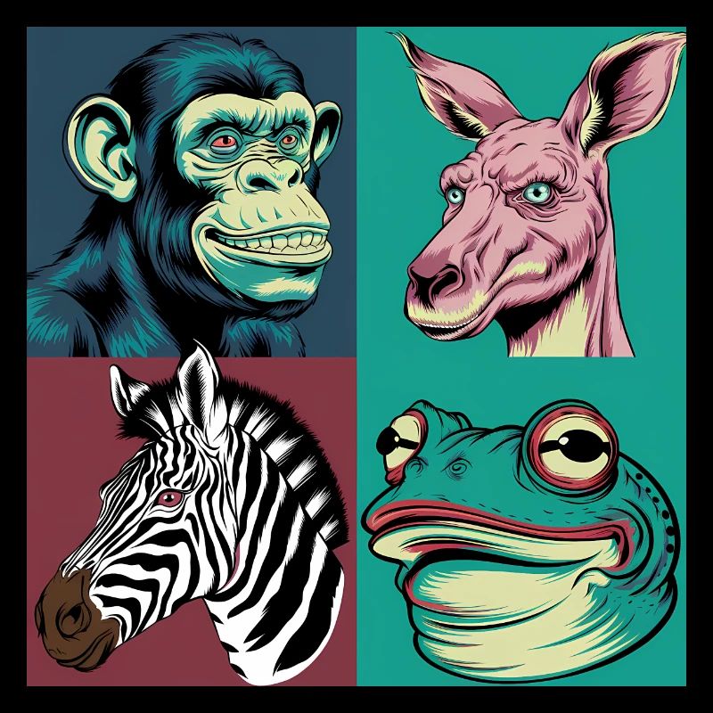 Pop-art Tiere Affe Zebra Frosch Känguru Halloween