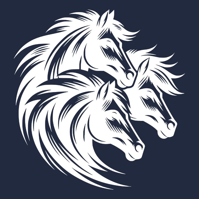 Three horses' heads with elegant wild mane