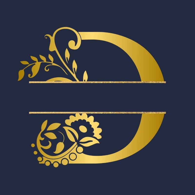 Personalized floral gold letter D - gift idea