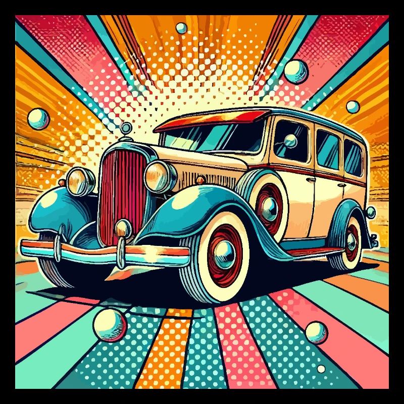 Voiture rétro dans le style pop art