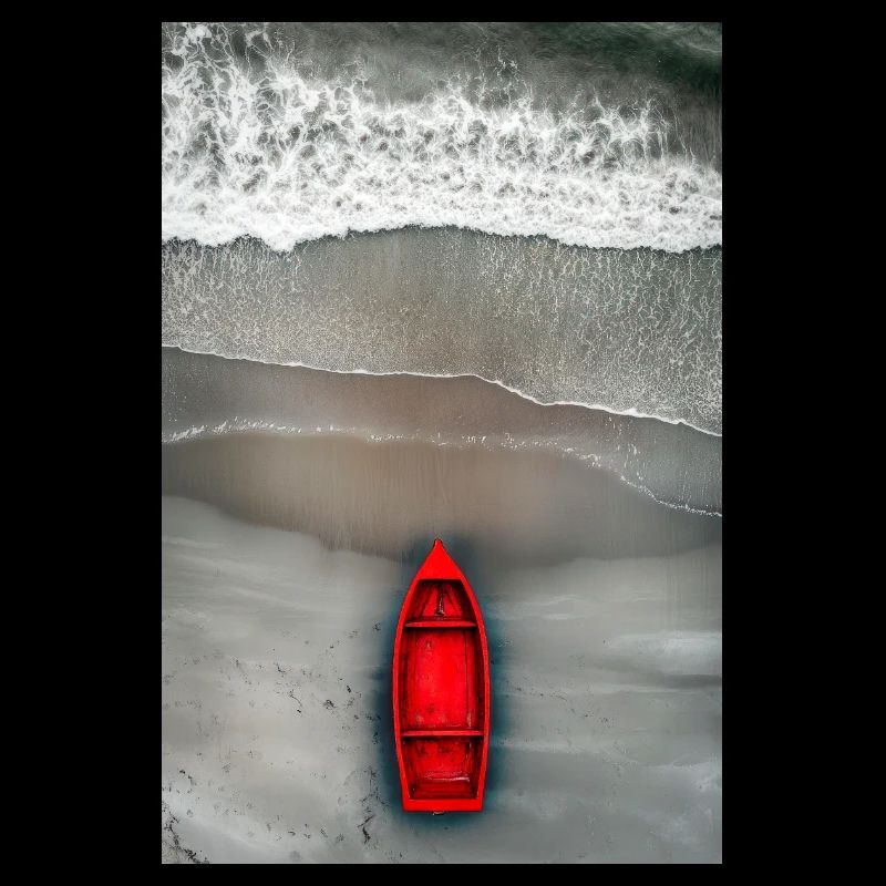 Rotes Boot am Grauen Ufer