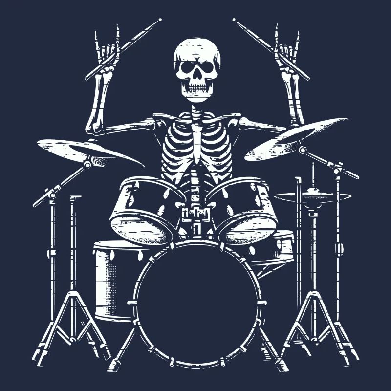Squelette de crâne de batteur sur la batterie